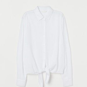 H&M White Tie-hem Blouse